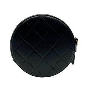 MMS Brands Black Quilted Leather Round Clutch With Chain
